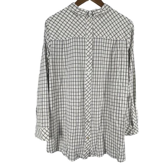 J. Jill Button Back Peter Pan Collar SIZE LARGE Womens Blouse Windowpane Plaid - Picture 2 of 10